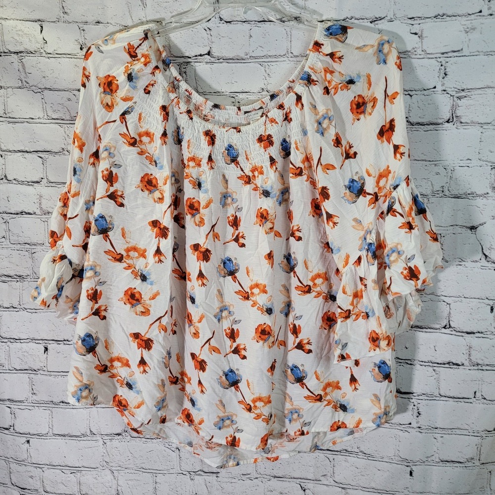 CATO EST 1946 women's 18/20W white flora off shoulder peasant festival blouse Y8